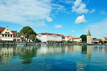 Fototapeta na wymiar Germany-view of the embankment and port of Lindau at Lake Constance