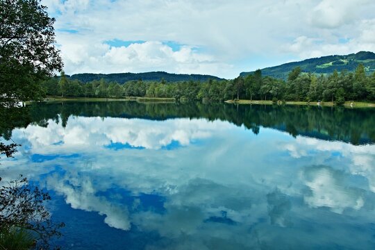 Austria-View on the lake Frastanzsee near Frastanz in the Montafon valley
