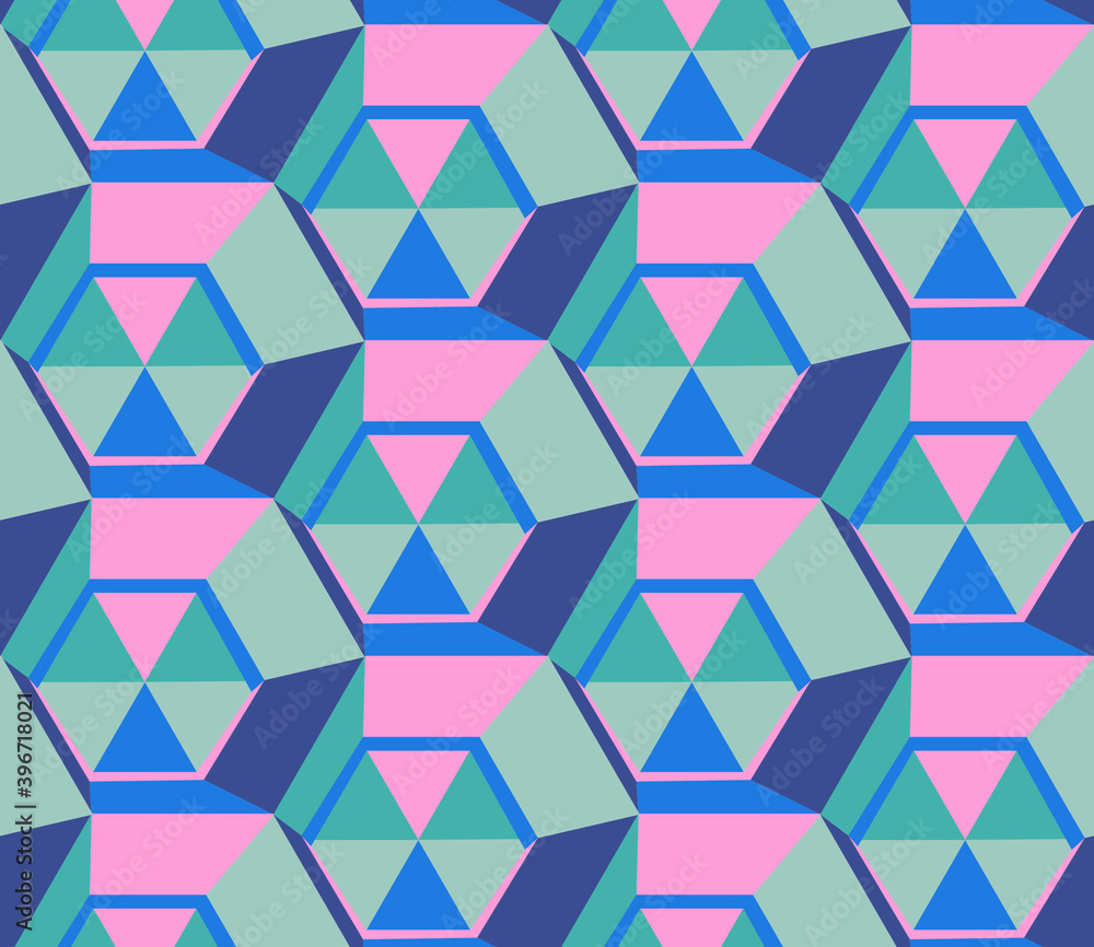 Poster seamless geometric pattern with the image of triangles, hexagons. vector design for web banner, busi
