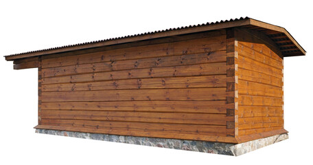 The walls of the new no name village barn are made  from pine logs isolated