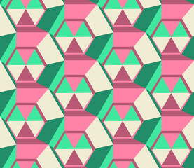 Seamless geometric pattern with the image of triangles, hexagons. Vector design for web banner, business presentation, brand package, fabric, print, wallpaper.
