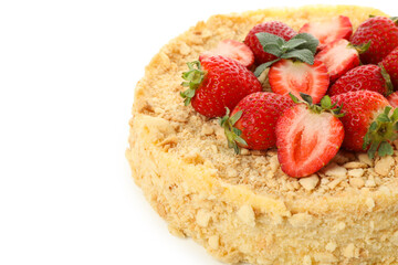 Delicious Napoleon cake with strawberry isolated on white background