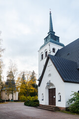 Fototapeta na wymiar Beautiful white church of Valkeala in Kouvola, Finland