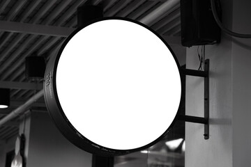 Circle mockup signboard at store.black and white tone