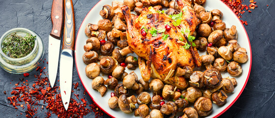 Fried chicken with mushrooms