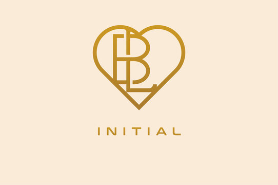 Title: Abstract initials B and L logo, gold colour line style heart and letter combination, usable for brand, card and invitation, logo design template element,vector illustration


