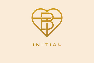Obraz premium Title: Abstract initials B and T logo, gold colour line style heart and letter combination, usable for brand, card and invitation, logo design template element,vector illustration
