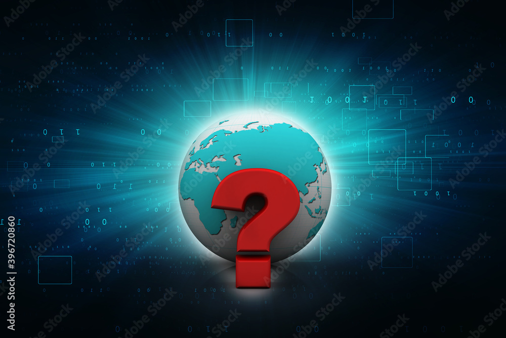 Poster 3d rendering question mark and globe