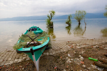 Golyazi village, Bursa, Turkey. Fishing boats near Lake Uluabat