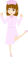 頑張るポーズをする可愛い看護師さんのイラスト