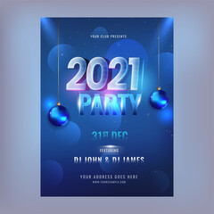 2021 Party Flyer Or Invitation Card With Lights Effect In Blue Color.