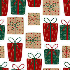 Seamless pattern gift boxes for New year Christmas vector illustration