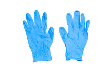 Fototapeta premium Blue medical gloves for health protection with clipping path isolated white background.