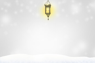 Fototapeta na wymiar ランプと灯りのバックグラウンド、雪が降る屋外の明かり