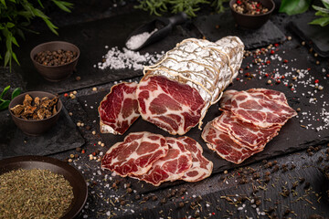 Slices of appetizing coppa