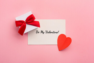 Valentines gift boxes, red bow and felt hearts