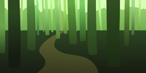 vector illustration of the landscape with green forest and green sky 