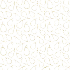 Vector line pear seamless pattern. Monochrome background fruits