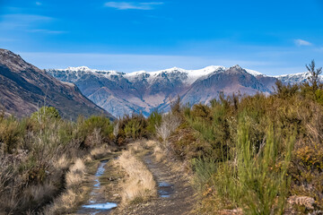 Landscape in the snow mountains in New Zealand, South Island. - 396726640