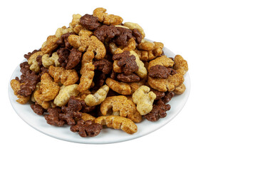 dry breakfast for children on a plate on a white background
