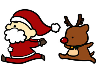 running santa claus and reindeer