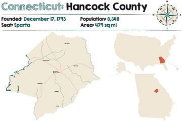 Large and detailed map of Hancock county in Georgia, USA.