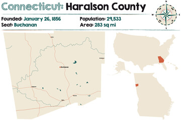 Obraz premium Large and detailed map of Haralson county in Georgia, USA.