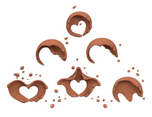 Chocolate of splash, set of splash coffee 3d illustration, isolated 3d rendering