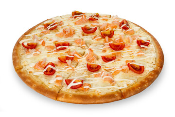 Seafood pizza isolated on a white background