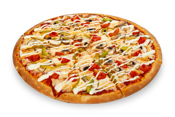 Vegetarian cheese pizza isolated on a white background