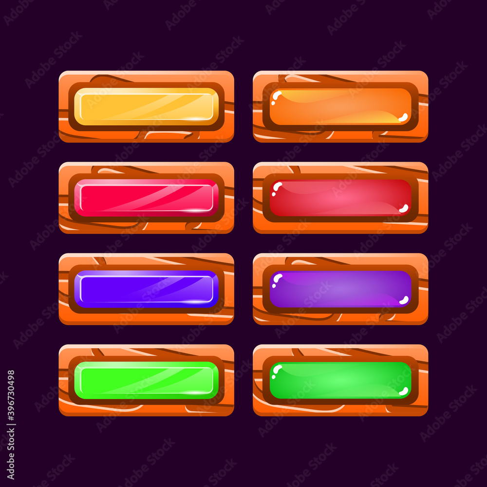 Aufkleber set of funny game ui colorful wooden and jelly button for gui asset elements vector illustration