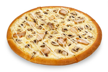 Cheese and champignon mushrooms pizza isolated on a white background