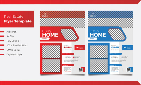 Red and Blue Real Estate Flyer Templates