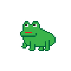 Cute frog pixel art. Vector picture.