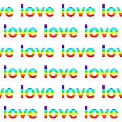 Vector seamless pattern of multi-colored words love. Letters of love painted with bright colors of the rainbow. Multicolored background