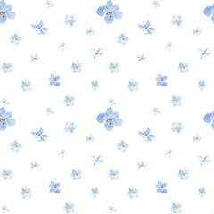 Watercolor seamless pattern. blue flowers on a white background.