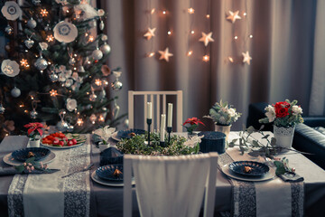 Home festive Christmas and New Year table setting