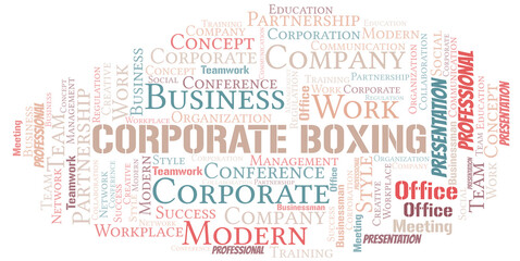 Corporate Boxing vector word cloud, made with text only.