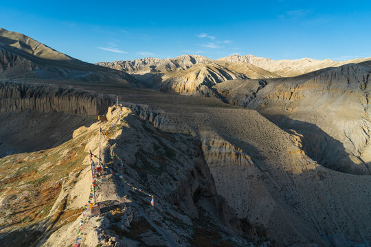 Mountains landscape of Upper Mustang trekking route in summer season, Himalaya mountains range in Nepal