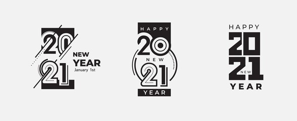 Set of 2021 Happy New Year logo text design. 2021 number design template. Lettering of 2021 symbol black color