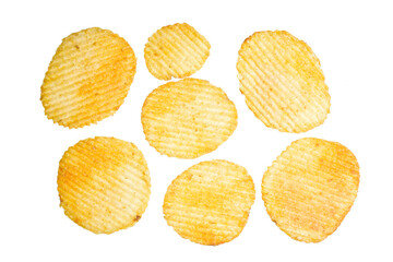 Potato Chips Isolated On White Background With Clipping Path
