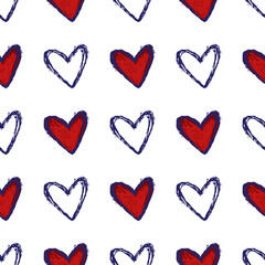 Fototapeta premium Seamless pattern with hand drawn hearts, vector illustration