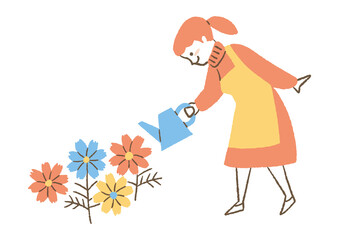 花に水をかける女性 © きなこもち