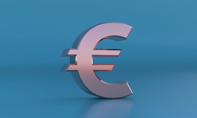 Golden euro sign on a blue background. 3d rendering illustration