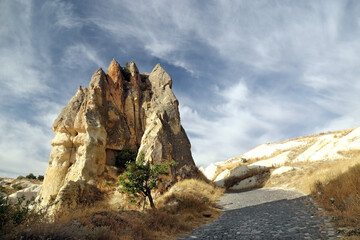 An unusual volcanic rock in the Pigeon Valley in the Cappadocia region of Turkey.