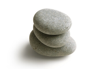 Fototapeta na wymiar Gray Stone Pebble Pile – Zen, Spa Balanced Arrangement, Close Up – Isolated on White Background
