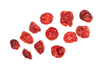 Fototapeta premium top view of dry isolated cranberries, cranberry isolated on white background with clipping path 