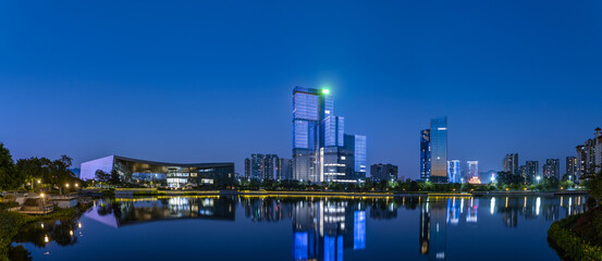 Night view of Phoenix Lake Park, Nansha, Guangzhou, China