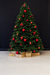 beautiful Christmas tree with gifts decor new year terrier