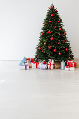 beautiful Christmas tree with gifts decor new year terrier